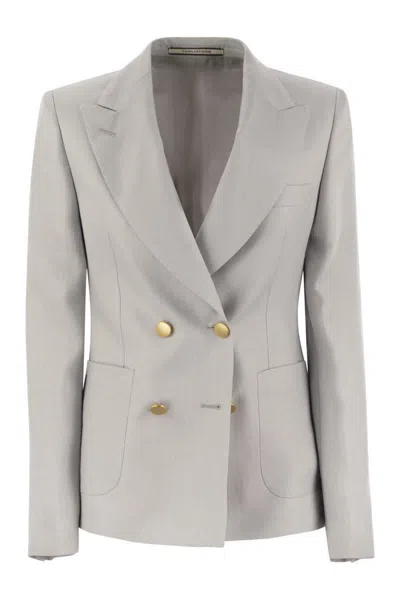 Tagliatore Women Linen Double-breasted Blazer In Light Grey