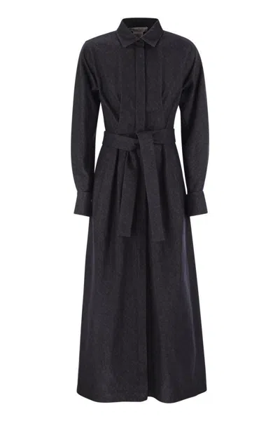Max Mara Go Belted Waist Midi Dress With Long Sleeves In Night Blue