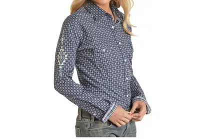 Panhandle Roughstock Ladies Long Sleeve Snap Shirt In Night Blue In Blue