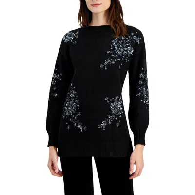 Anne Klein Floral Sequin Crewneck Tunic Sweater In Multi