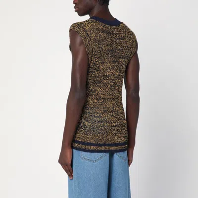 Wales Bonner Navy Blue/yellow Textured Vest In A Cotton Blend In Blue