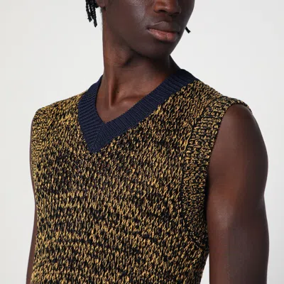 Wales Bonner Navy Blue/yellow Textured Vest In A Cotton Blend In Blue