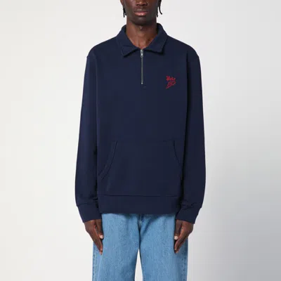 Polo Ralph Lauren Logo Embroidered Half-zip Sweatshirt In Blue