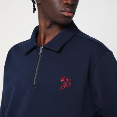 Polo Ralph Lauren Logo Embroidered Half-zip Sweatshirt In Blue
