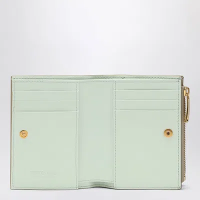 Bottega Veneta Beige/mint Bi-fold Wallet In Intrecciato In Multicolor