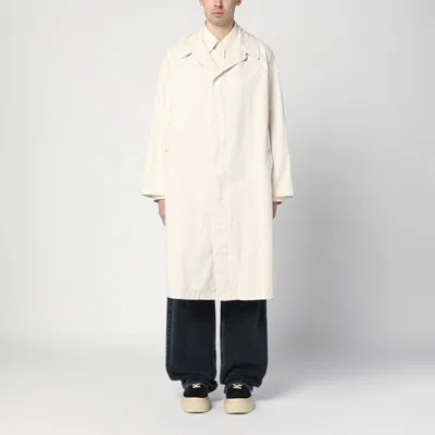 Maison Margiela Single-breasted Trench Coat Ivory In Cotton In Grey