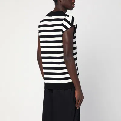Dolce & Gabbana Black And White Sleeveless Top With Round Neck And All-over Strpied Motif In White