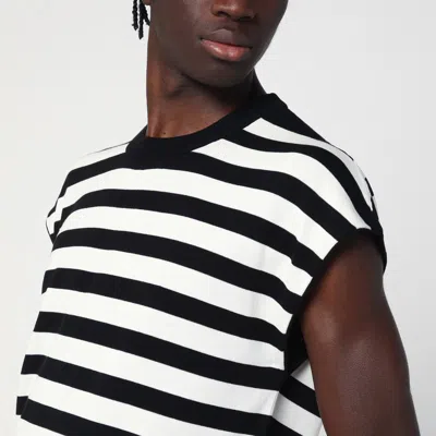 Dolce & Gabbana Black And White Sleeveless Top With Round Neck And All-over Strpied Motif In White