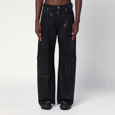 Drkshdw Black Cargo Pants In Waxed Cotton In Black