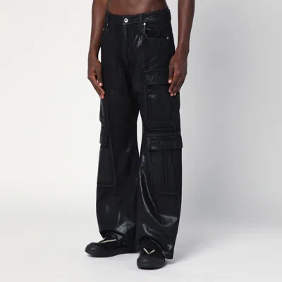 Drkshdw Black Cargo Pants In Waxed Cotton In Black