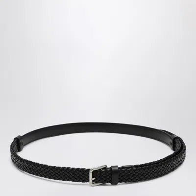 Dolce & Gabbana Black Belt With Buckle Closure And Interwoven Design In Leather Man In Black