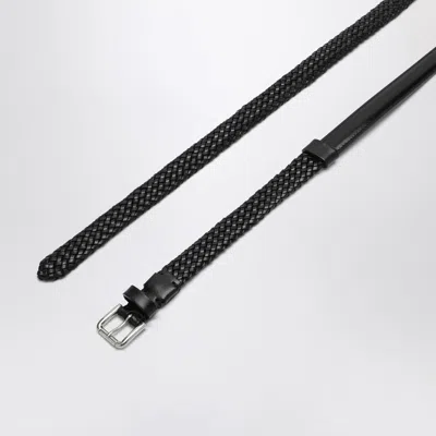 Dolce & Gabbana Black Belt With Buckle Closure And Interwoven Design In Leather Man In Black