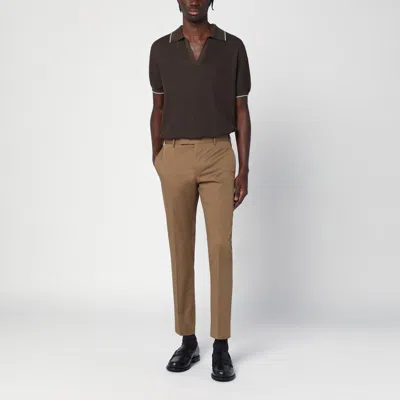 Pt Torino Slim-fit Hazelnut-coloured Cotton Trousers In Beige