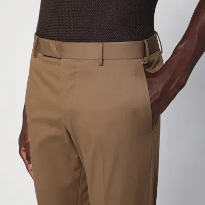 Pt Torino Slim-fit Hazelnut-coloured Cotton Trousers In Beige