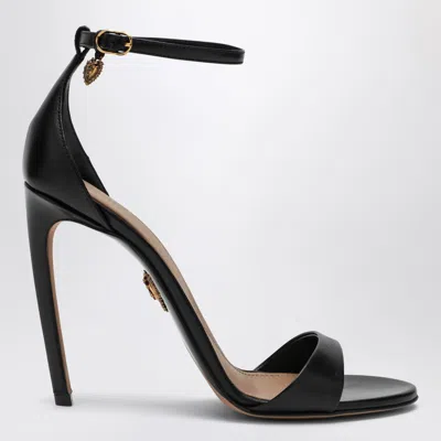 Dolce & Gabbana Black Ostrich Ankle Strap Heels Sandals Shoes In Black