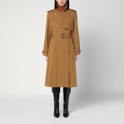 Chloé Double-breasted Leather-trimmed Cotton-gabardine Trench Coat In Brown