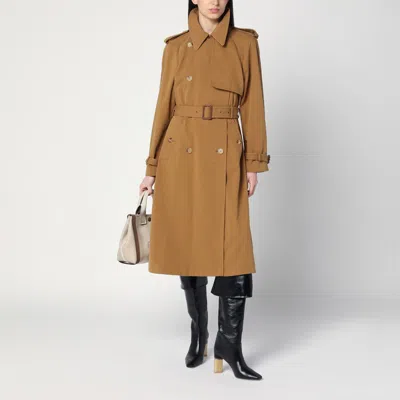 Chloé Double-breasted Leather-trimmed Cotton-gabardine Trench Coat In Brown