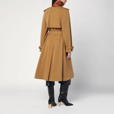 Chloé Double-breasted Leather-trimmed Cotton-gabardine Trench Coat In Brown