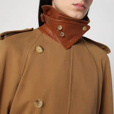 Chloé Double-breasted Leather-trimmed Cotton-gabardine Trench Coat In Brown