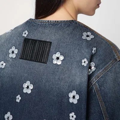 Marc Jacobs Cropped Denim Jacket With Daisy Sequins In Blue