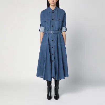 Bottega Veneta Blue Linen-blend Chemise Dress In Blue