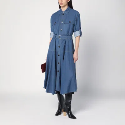 Bottega Veneta Blue Linen-blend Chemise Dress In Blue