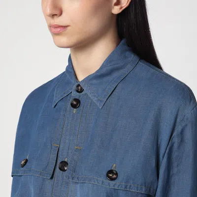 Bottega Veneta Blue Linen-blend Chemise Dress In Blue