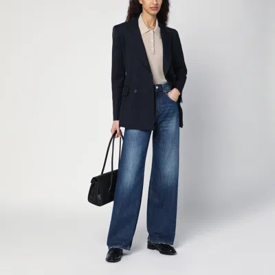 P.a.r.o.s.h Double-breasted Jacket In Linen-blend In Blue