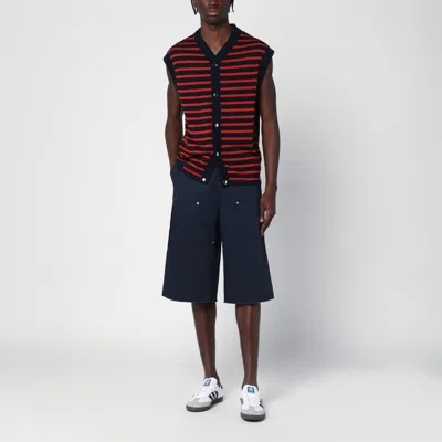 WALES BONNER WALES BONNER KAMAU SLEEVELESS CARDIGAN WITH NAVY BLUE/RED STRIPES 