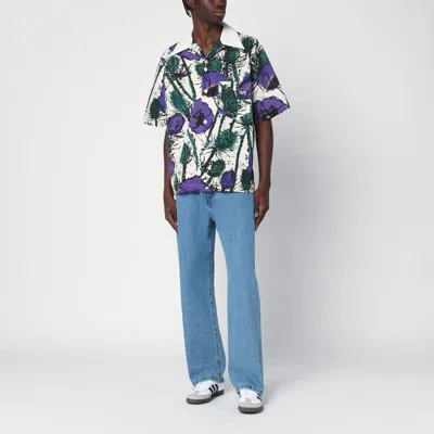 Wales Bonner Bowling Shirt With Floral Pattern And Short Sleeves In Purple