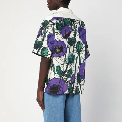 Wales Bonner Bowling Shirt With Floral Pattern And Short Sleeves In Purple