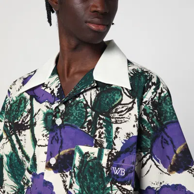 Wales Bonner Bowling Shirt With Floral Pattern And Short Sleeves In Purple