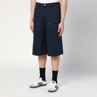 Shop Wales Bonner Wide-leg Navy Blue Bermuda Shorts In A Cotton Blend