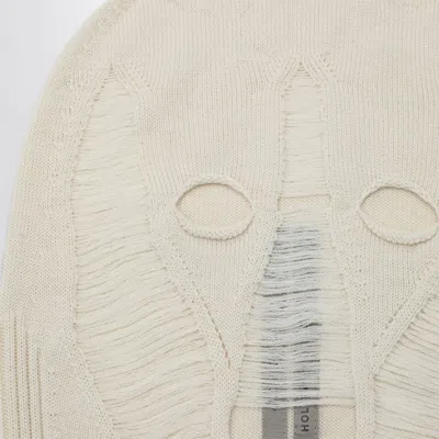 Rick Owens Distressed Wool Balaclava In White