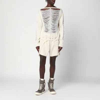 Rick Owens Torn Ivory Sweater In Wool In White
