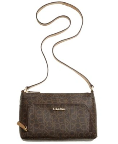 Calvin Klein Lily Signature Crossbody In Brown/khaki/camel