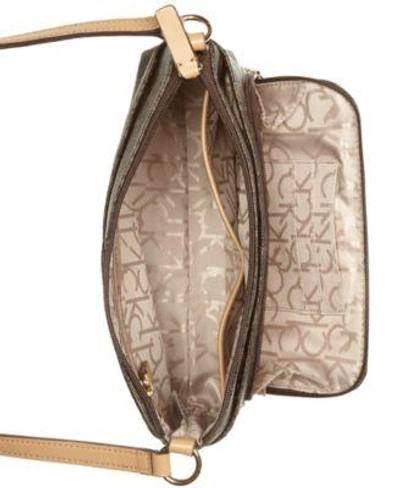 Shop Calvin Klein Monogram Crossbody In Brown/khaki/camel