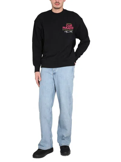 Msgm Club Paradiso Cotton Crewneck Sweatshirt In Black