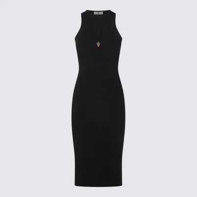 Elisabetta Franchi Stretch Ribbed Fabric Dress In Black