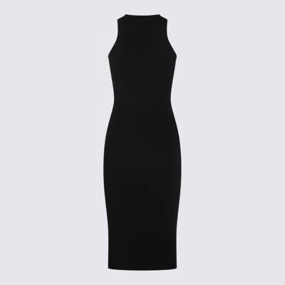 Elisabetta Franchi Stretch Ribbed Fabric Dress In Black