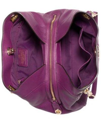 Shop Coach Turnlock Edie Shoulder Bag In Pebble Leather In Dark Antique Nickel/navy