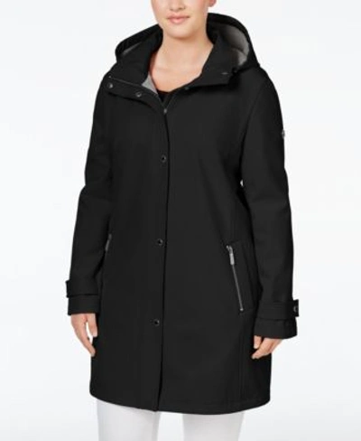 Calvin Klein Plus Size Hooded 4-way Stretch Softshell Raincoat  In Black