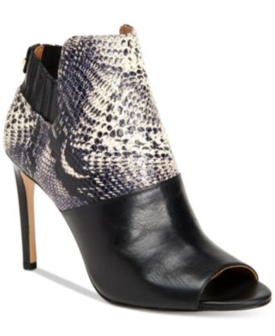 Calvin Klein Women&#039;s Sarine Peep-toe Ankle Booties In Black/white Snake