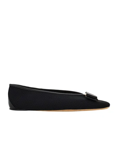 Ferragamo Satin-effect Leather Ballet Flats Vanna In Black