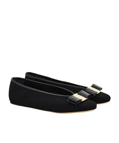 Ferragamo Satin-effect Leather Ballet Flats Vanna In Black