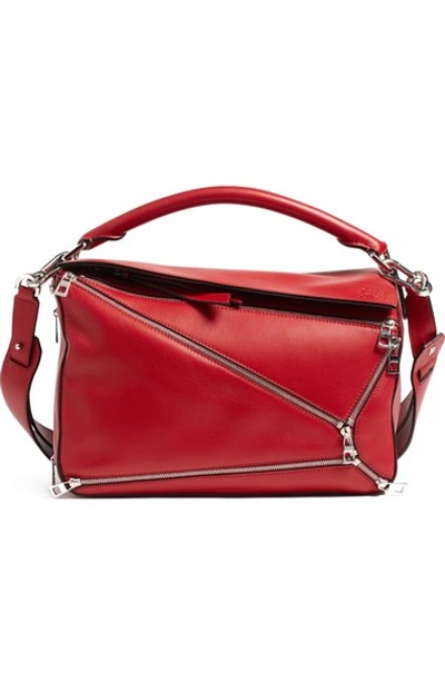 Shop Loewe 'puzzle Zips' Calfskin Leather Bag In Rouge