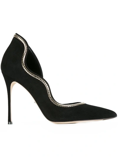 Sergio Rossi Suede Pumps With Chain Embellishment In Grey