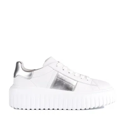Hogan H-stripes Leather Platform Sneakers In White
