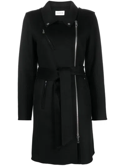 P.a.r.o.s.h Leak Off-center Zip-up Wool Coat In Black