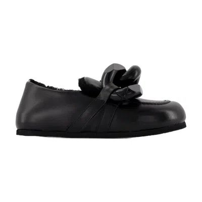 Jw Anderson Closed Back Leather Chain Loafers In Black